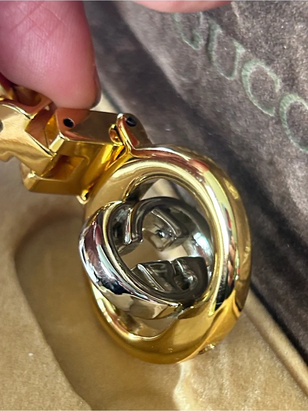 Gucci Vintage 2tone Double G Keychain NIB